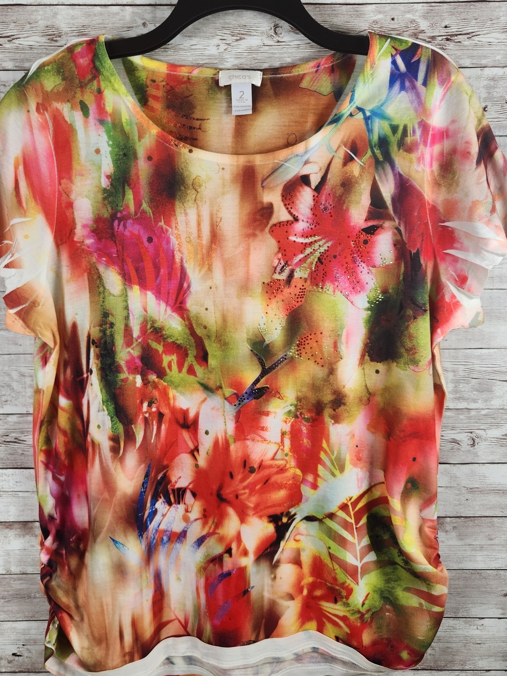 Chico's Multicolor Floral Scoop Neck Top - Picture 2 of 7